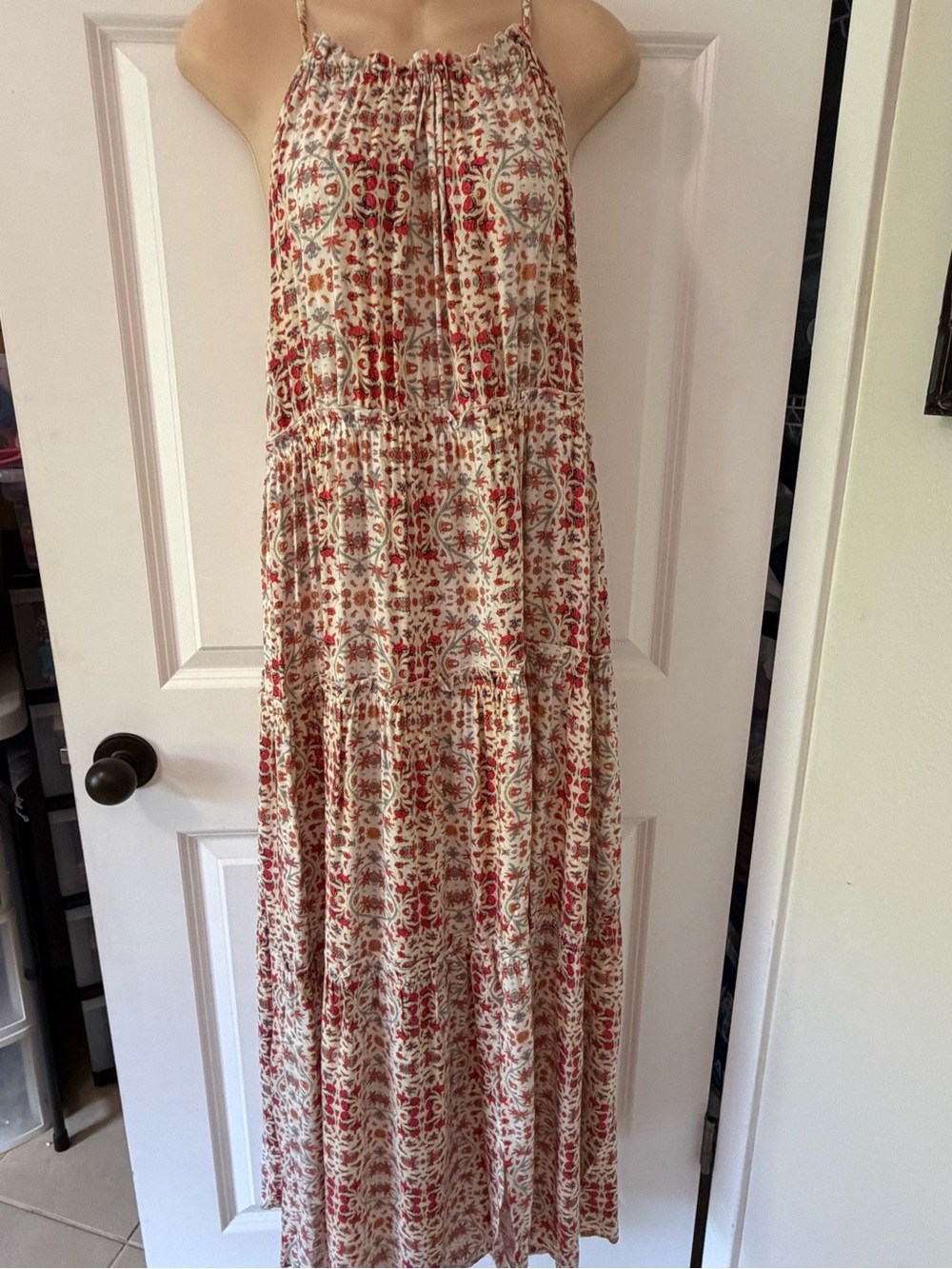 Nanette Lepore Cream Maxi Dress with Red Floral Print